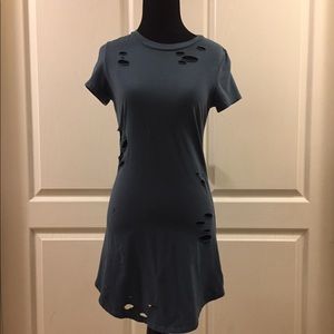 Blue Distressed Knit Dress
